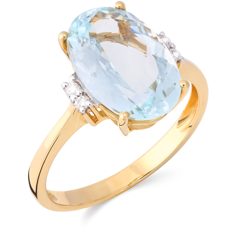 122107 - Anel em Ouro Amarelo 18k Oval com Aguas Marinhas e Diamantes Aprox. 3,91 cts