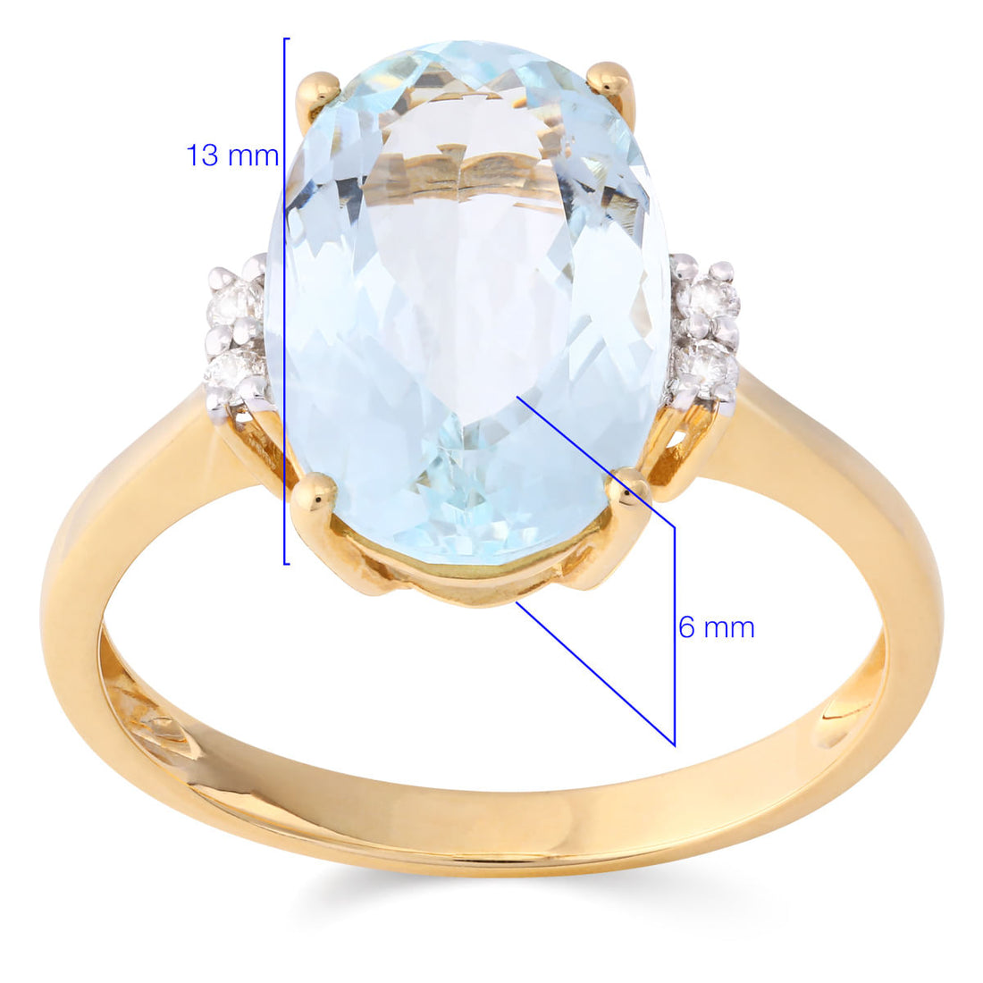 Anel em Ouro Amarelo 18k Oval com Aguas Marinhas e Diamantes Aprox. 3,91 cts