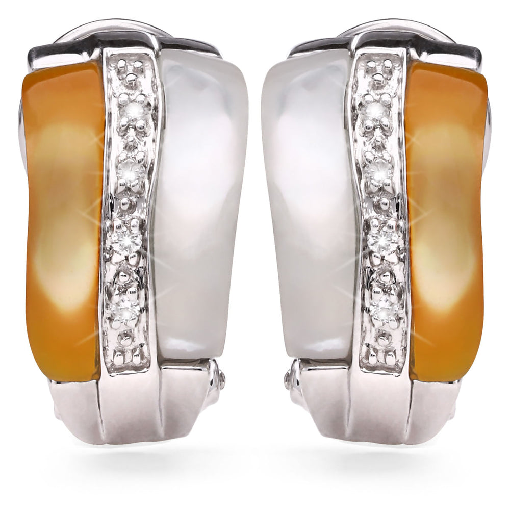 122418-Par de Brinco de Ouro Branco com Madrepérola Branca, Amarela e Diamantes