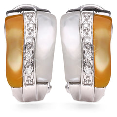 122418-Par de Brinco de Ouro Branco com Madrepérola Branca, Amarela e Diamantes