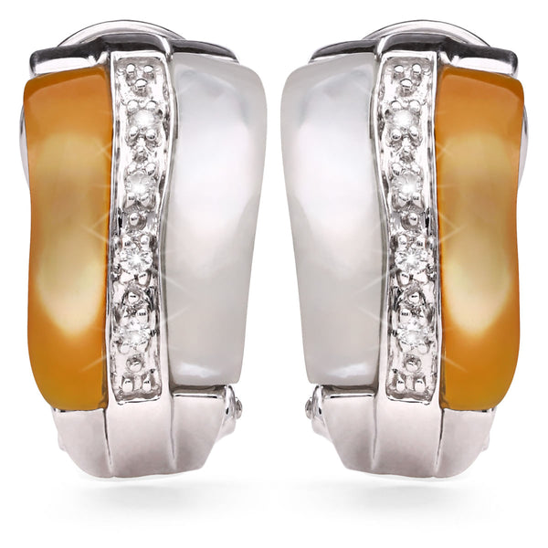 122418-Par de Brinco de Ouro Branco com Madrepérola Branca, Amarela e Diamantes