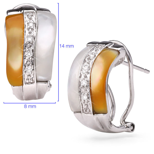 122418-Par de Brinco de Ouro Branco com Madrepérola Branca, Amarela e Diamantes