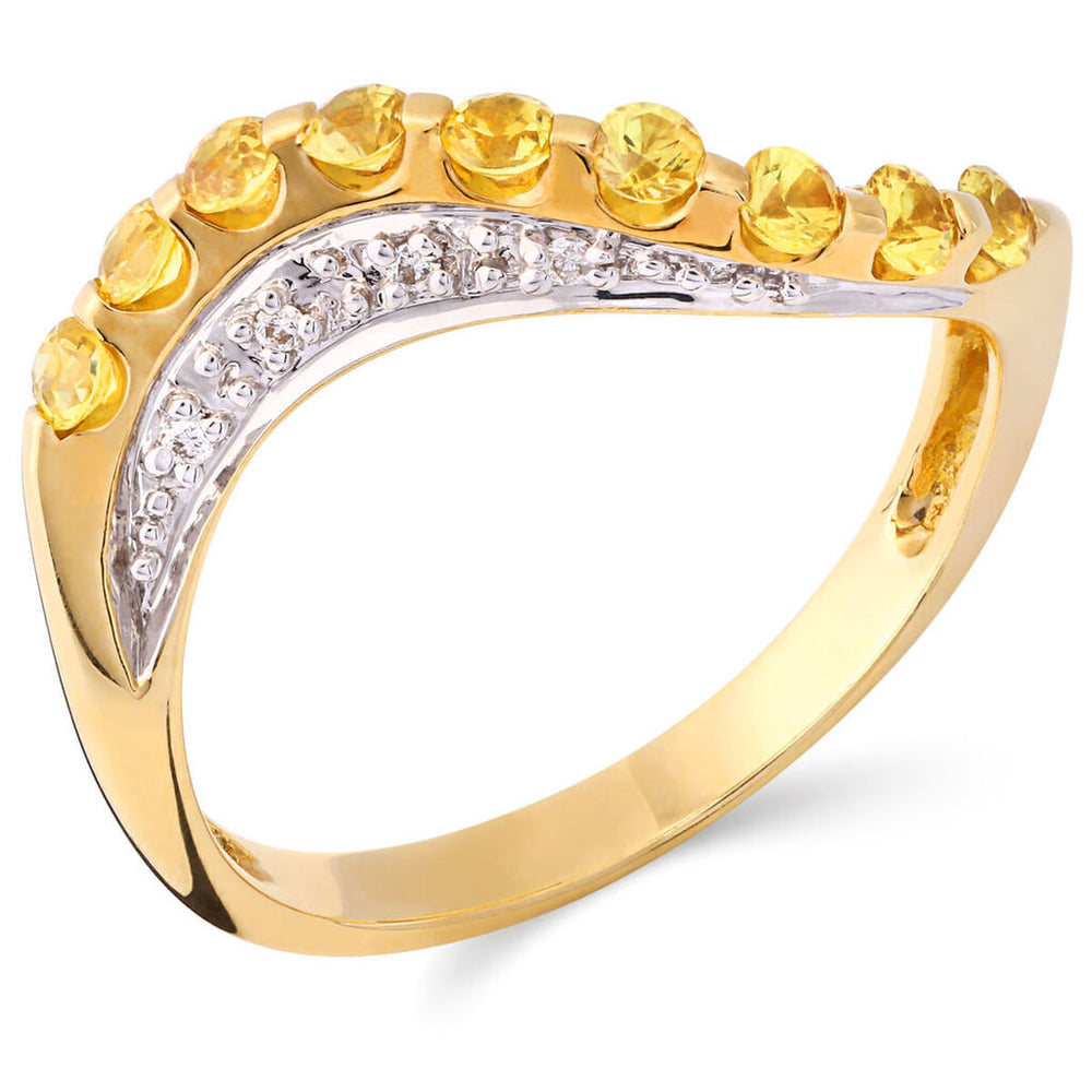 Meia Aliança em Ouro Amarelo 18k com Safiras Amarelas e Diamantes Aprox. 51 cts