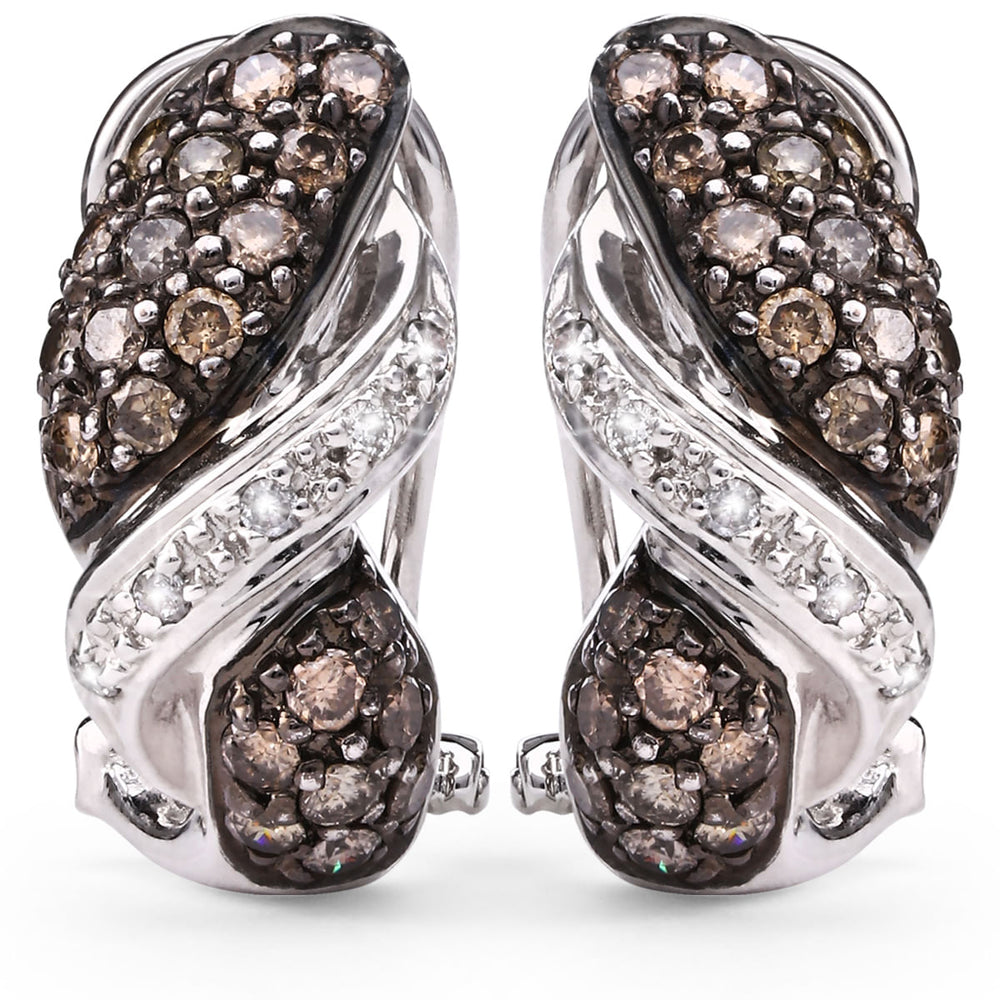 122570 - Par de Brinco em Ouro Branco 18k com Diamantes Chocolates e Brancos Aprox. 80pts