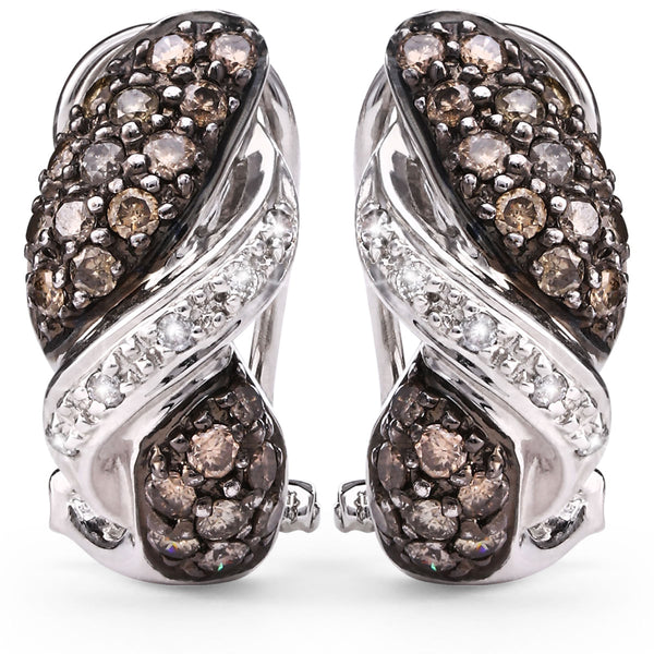 122570 - Par de Brinco em Ouro Branco 18k com Diamantes Chocolates e Brancos Aprox. 80pts