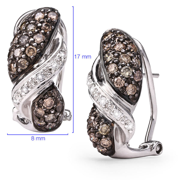 122570 - Par de Brinco em Ouro Branco 18k com Diamantes Chocolates e Brancos Aprox. 80pts