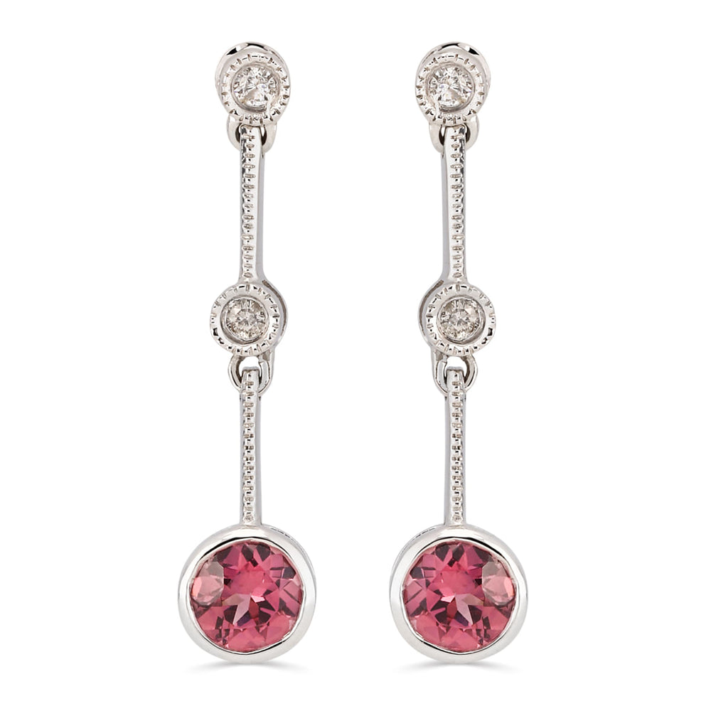 Par de Brinco em Ouro Branco 18k com Turmalinas Rosas e 4 Diamantes