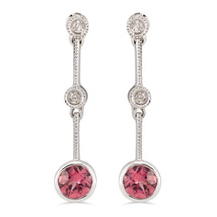 Par de Brinco em Ouro Branco 18k com Turmalinas Rosas e 4 Diamantes