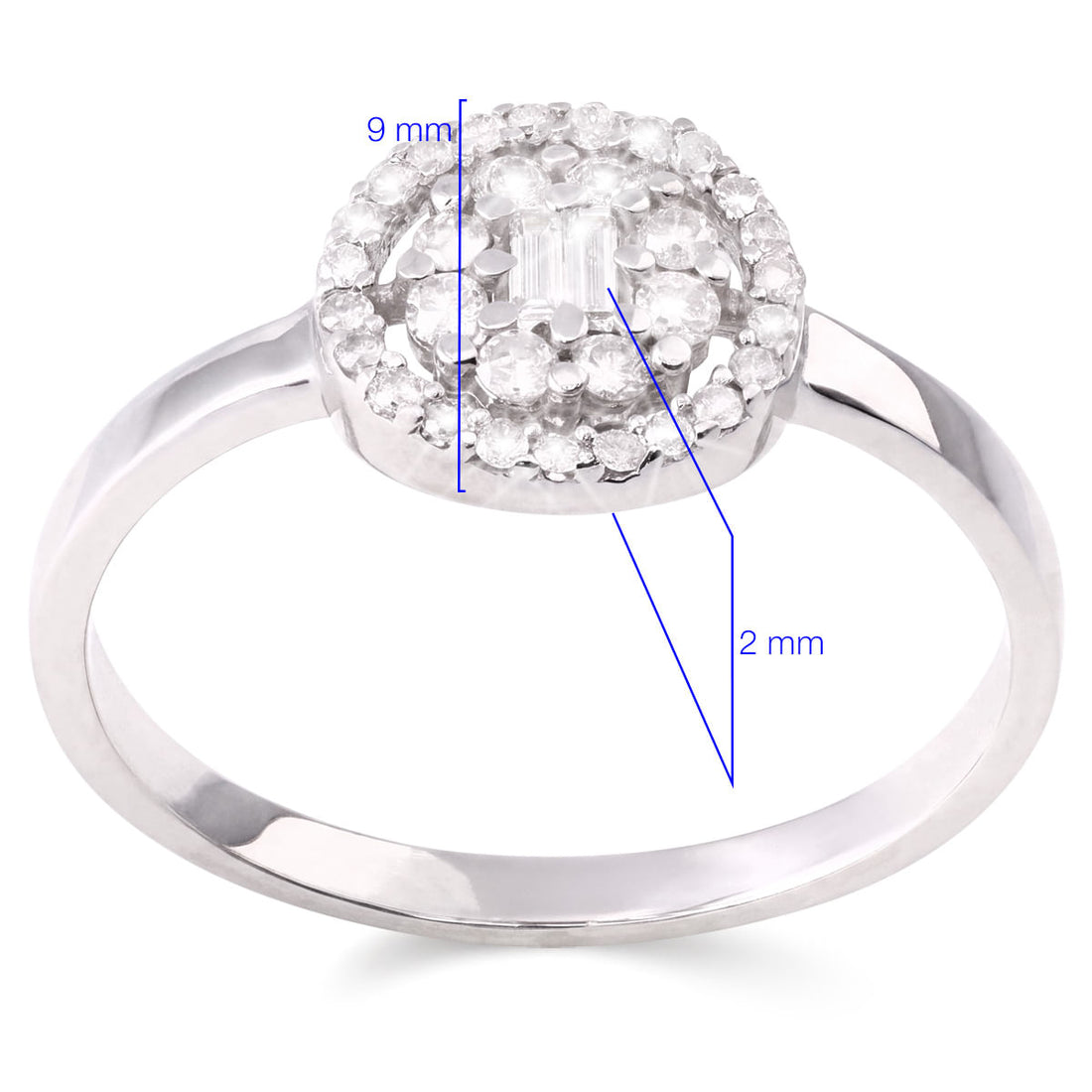 Anel de Ouro Branco Roseta com Diamantes