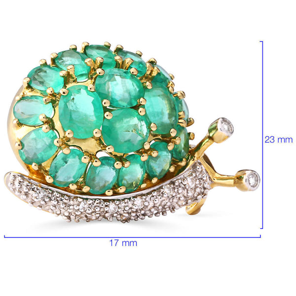 Broche Caracol em Ouro Amarelo  com Esmeraldas e Diamantes