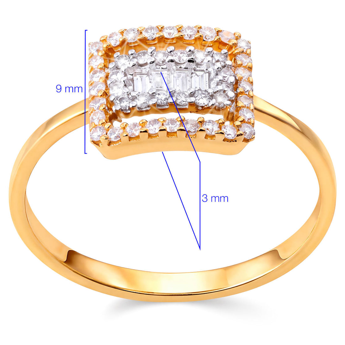 Anel em Ouro Amarelo Quadrado com Diamantes