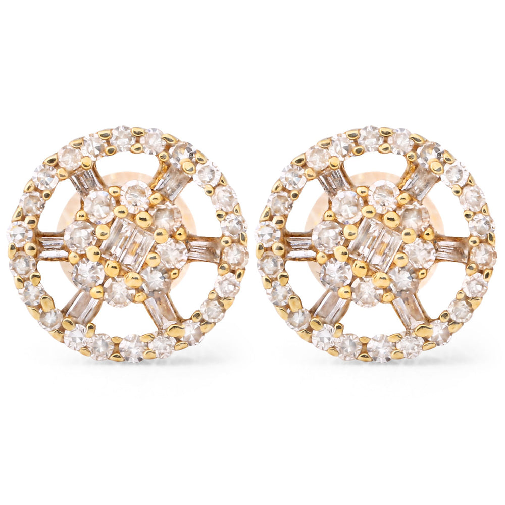 123100 - Par de Brinco em Ouro Amarelo 18k Redondo com Diamantes Aprox. 50 pts