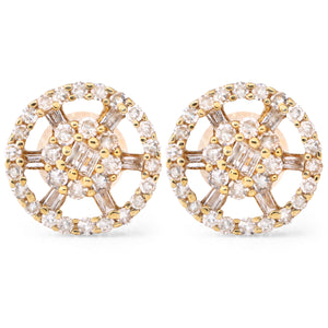 123100 - Par de Brinco em Ouro Amarelo 18k Redondo com Diamantes Aprox. 50 pts