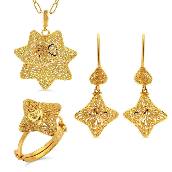 Conjunto Linha Alshahba em Ouro Amarelo 21k