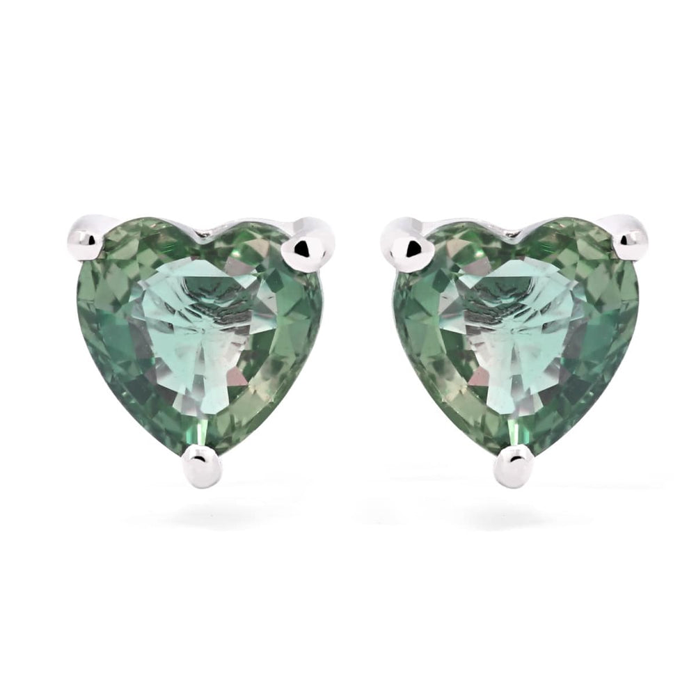 Par de Brincos em Prata 925 com Corações de Safiras Verdes