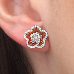 123167-Par de Brinco  em Ouro Flor com Diamantes