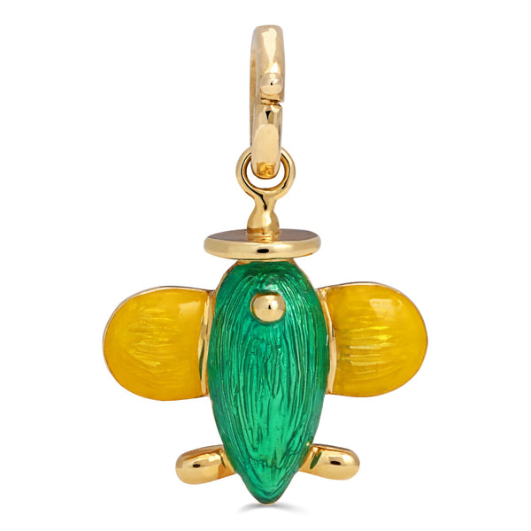 Pingente em Ouro Amarelo 18k Avião com Mina Verde e Amarelo