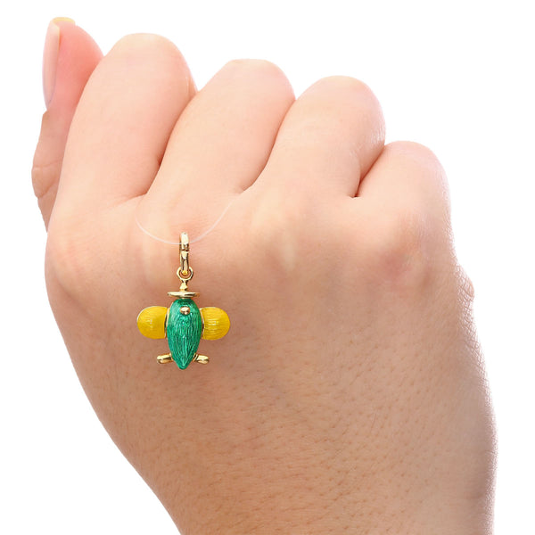 Pingente em Ouro Amarelo 18k Avião com Mina Verde e Amarelo