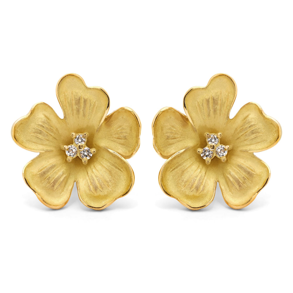 123794-Par de Brincos  em Ouro Amarelo 18k Linha Giovanni Flor com 20 pts em Diamantes