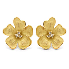 123794-Par de Brincos  em Ouro Amarelo 18k Linha Giovanni Flor com 20 pts em Diamantes
