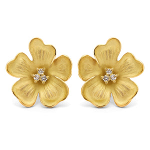 123794-Par de Brincos  em Ouro Amarelo 18k Linha Giovanni Flor com 20 pts em Diamantes