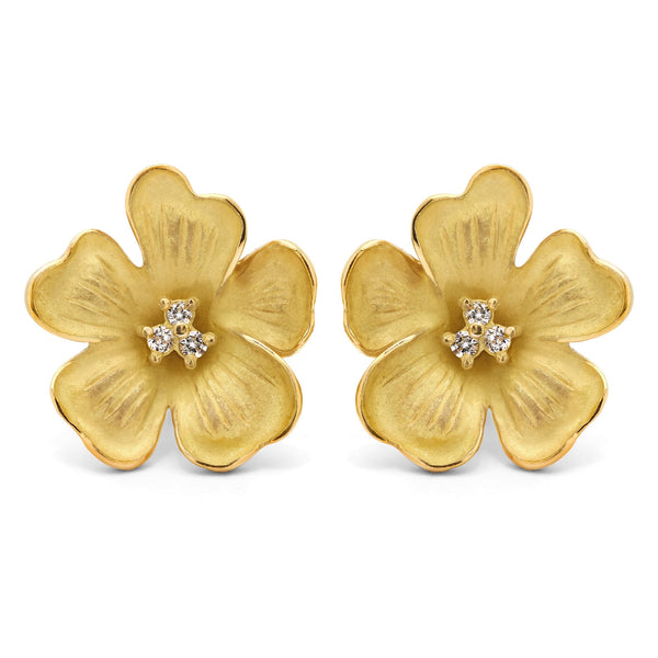 123794-Par de Brincos  em Ouro Amarelo 18k Linha Giovanni Flor com 20 pts em Diamantes