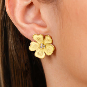 123794-Par de Brincos  em Ouro Amarelo 18k Linha Giovanni Flor com 20 pts em Diamantes
