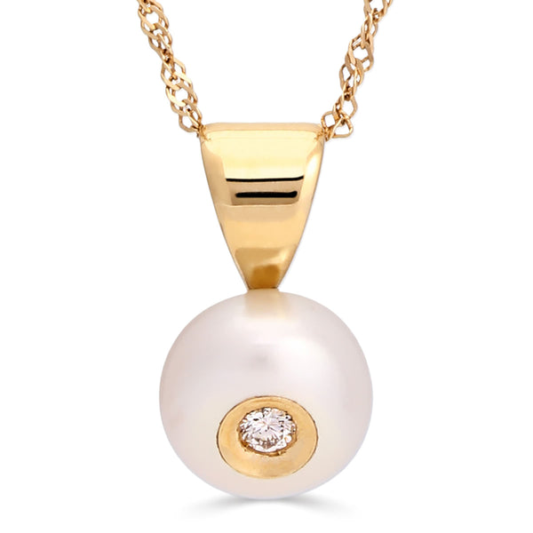 Pingente em Ouro Amarelo 18k com Perola e Diamante