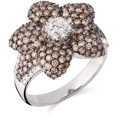 124337 - Anel em Ouro Branco 18k Flor com Diamantes Chocolates e Brancos Aprox. 2,39 cts
