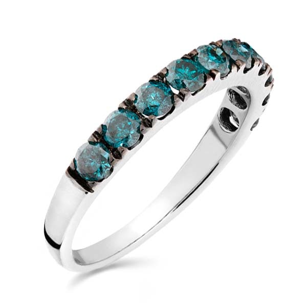 Meia Aliança de Prata com Diamantes Azuis Aprox. 1 ct