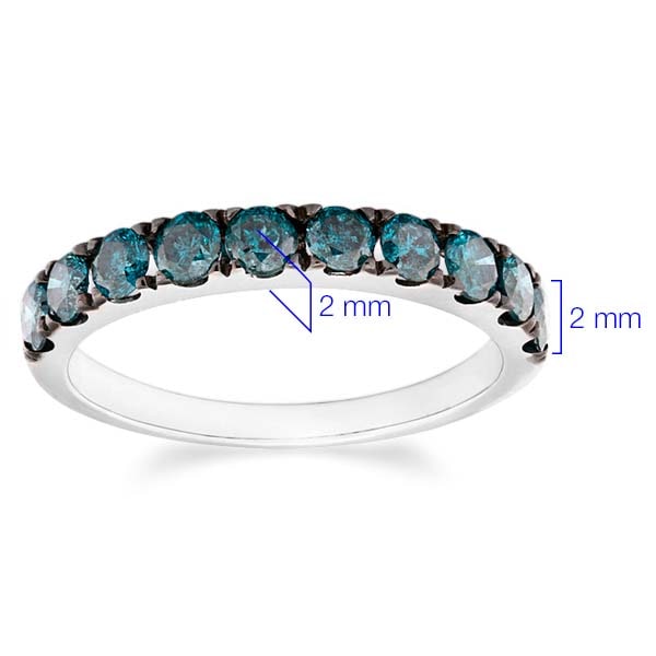 Meia Aliança de Prata com Diamantes Azuis Aprox. 1 ct