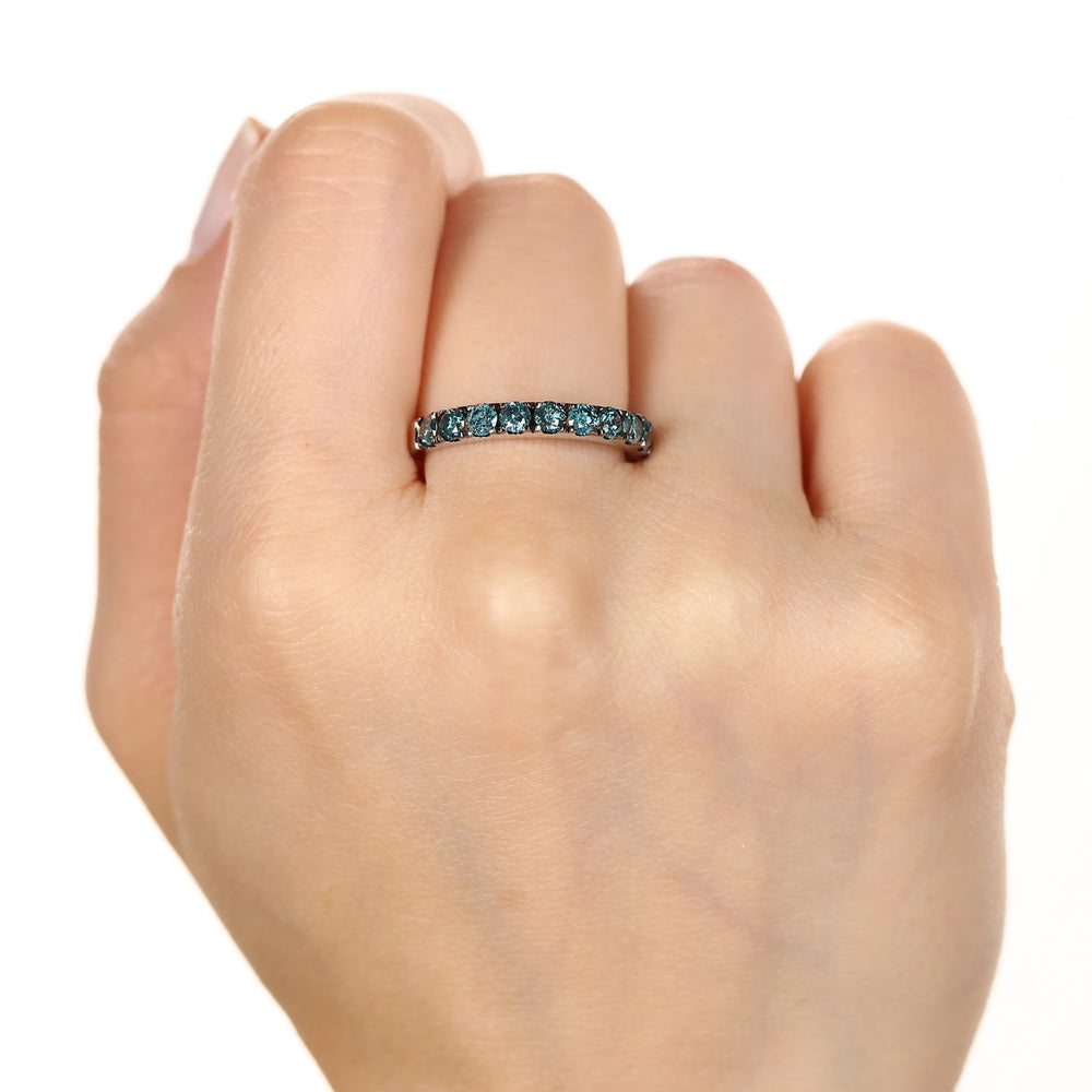 Meia Aliança de Prata com Diamantes Azuis Aprox. 1 ct