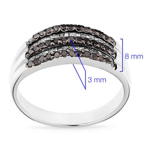 Meia Aliança em Prata 925 com Diamantes Negros e Brancos