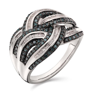 Anel em Prata 925 com Diamantes Brancos e Azuis