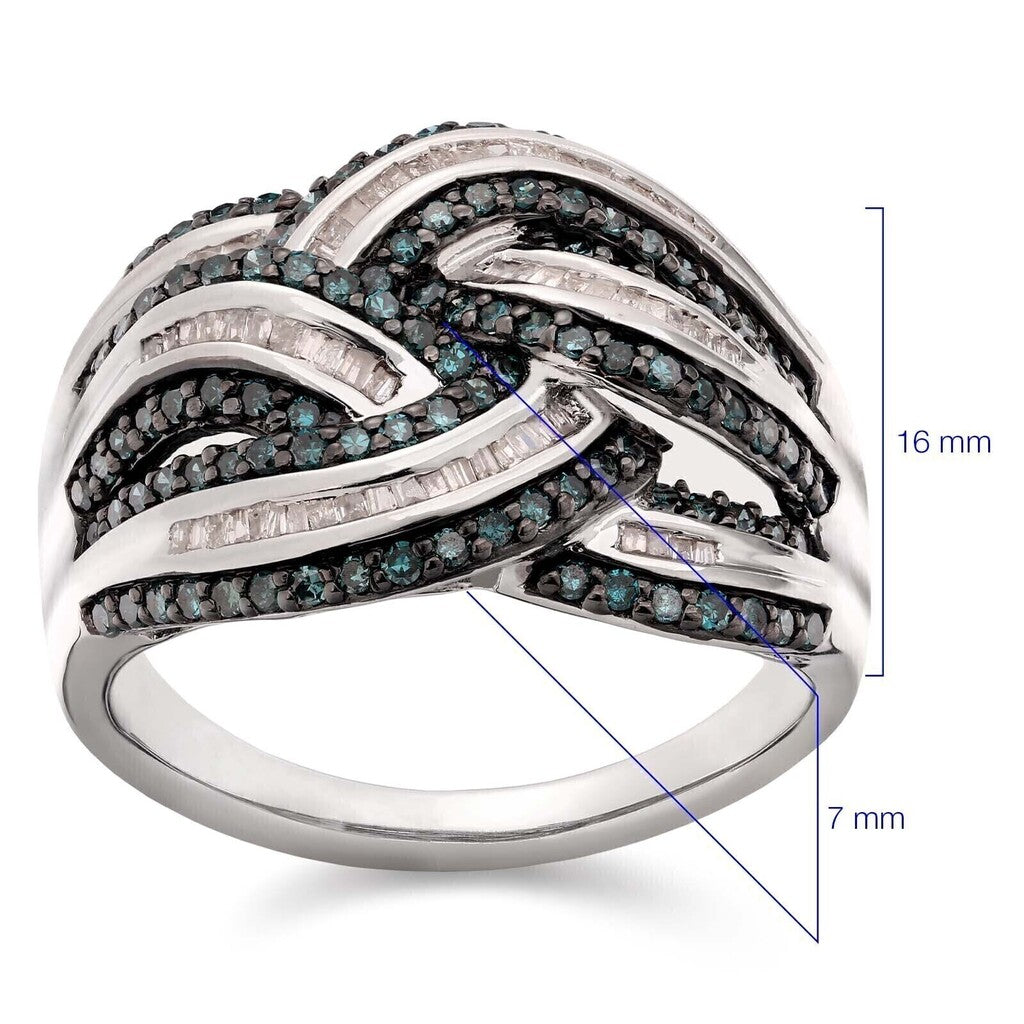Anel em Prata 925 com Diamantes Brancos e Azuis