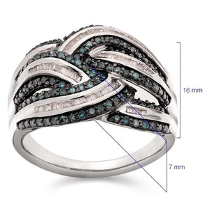 Anel em Prata 925 com Diamantes Brancos e Azuis