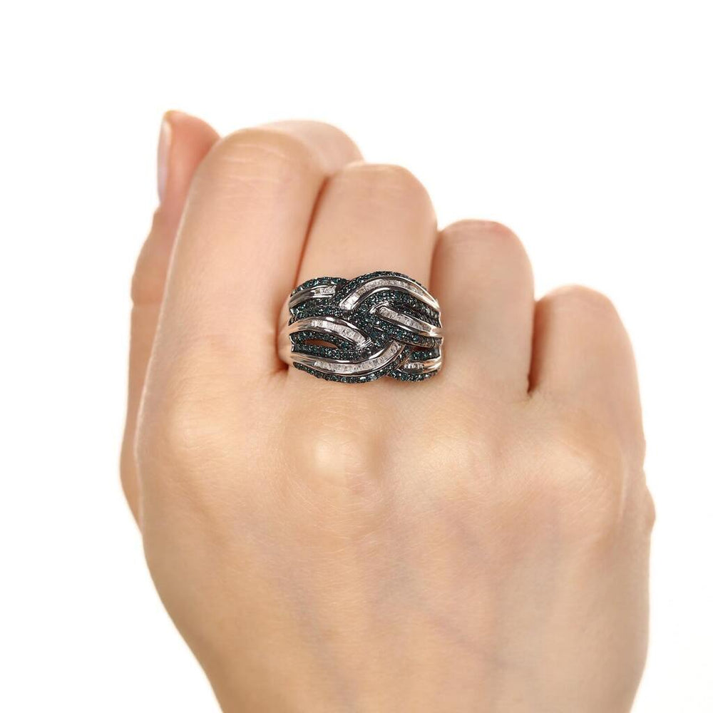 Anel em Prata 925 com Diamantes Brancos e Azuis