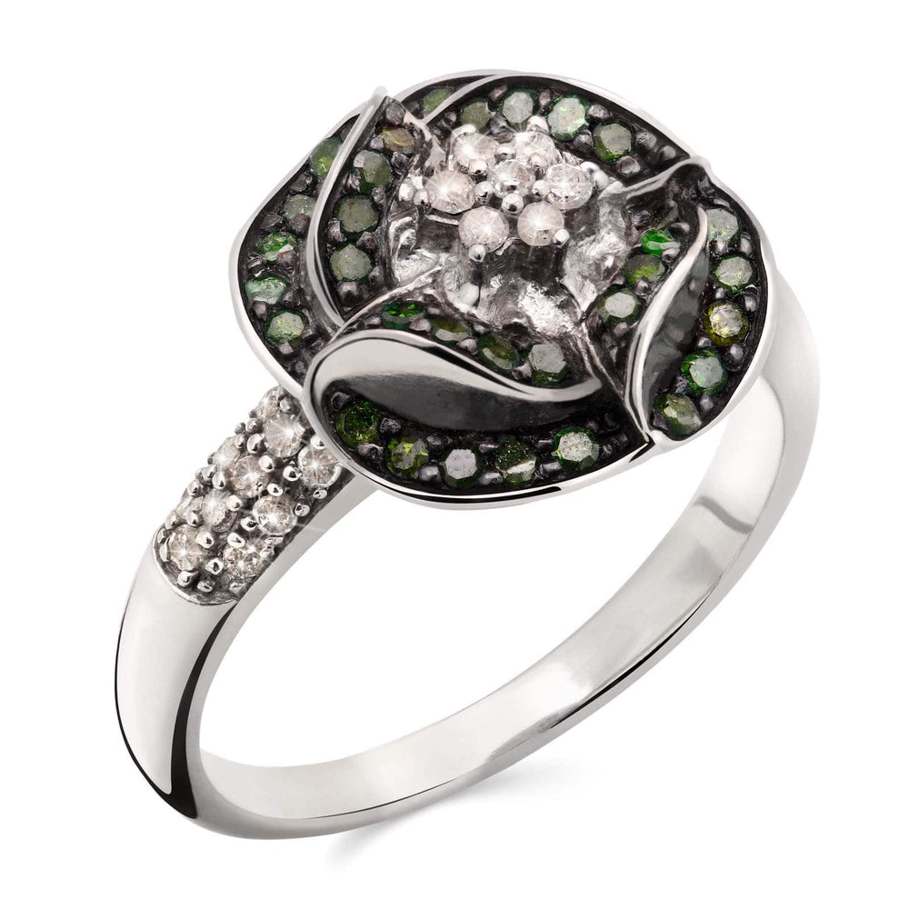 Anel em Prata 925 com Diamantes Verdes e Brancos