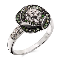 Anel em Prata 925 com Diamantes Verdes e Brancos