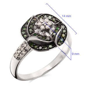 Anel em Prata 925 com Diamantes Verdes e Brancos