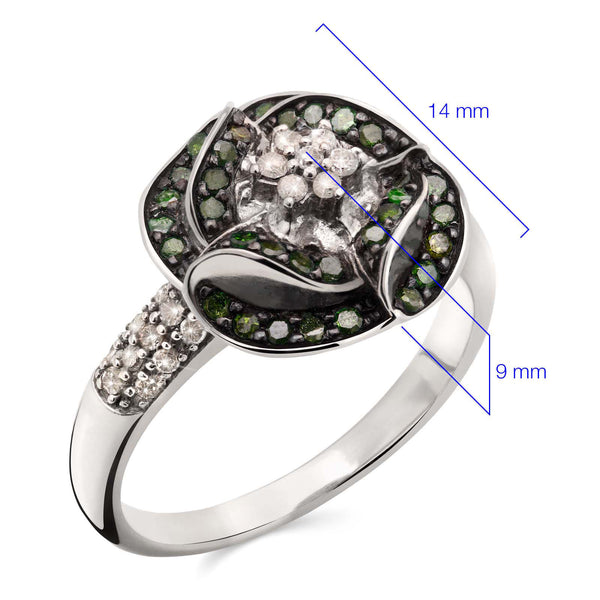 Anel em Prata 925 com Diamantes Verdes e Brancos