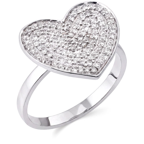 125579 - Anel em Ouro Branco 18k Coração com Diamantes