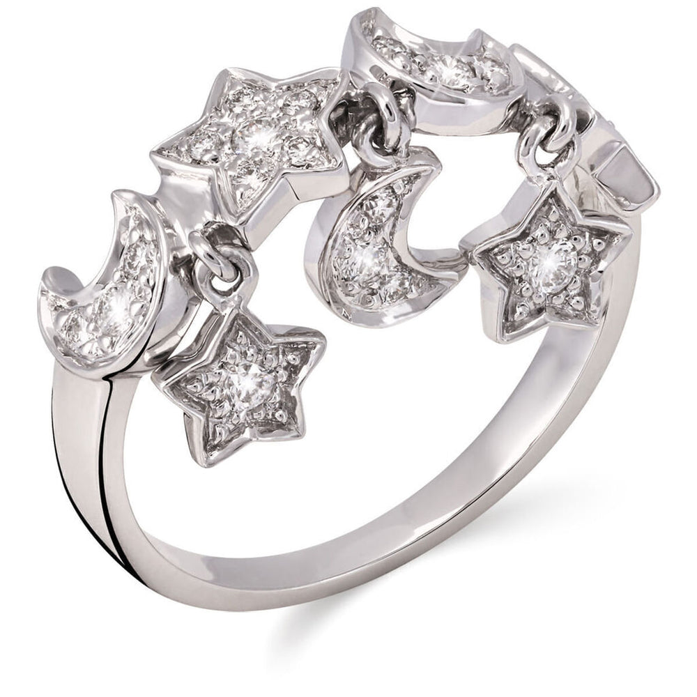 Anel em Ouro Branco 18k com Berloques e Diamantes VS1