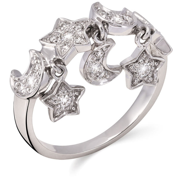 Anel em Ouro Branco 18k com Berloques e Diamantes VS1