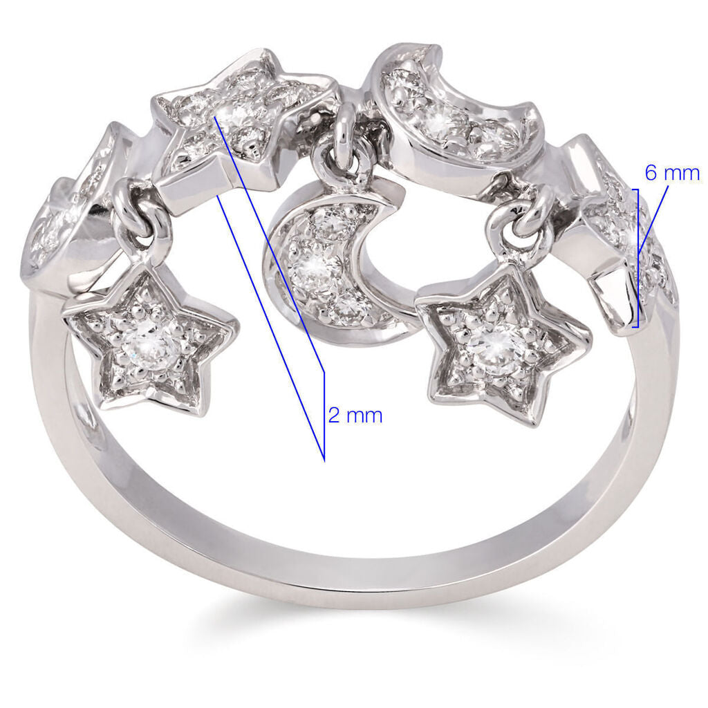 Anel em Ouro Branco 18k com Berloques e Diamantes VS1