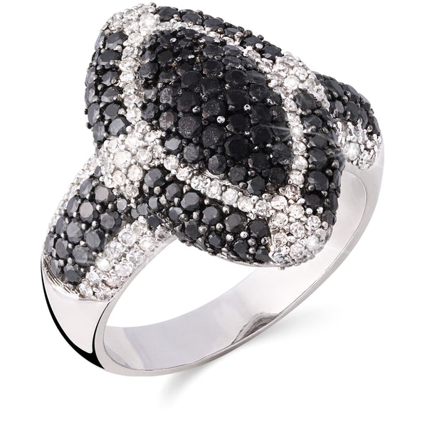 125612 - Anel em Ouro Branco 18 k com Diamantes Negros e Brancos Aprox. 2,42 cts