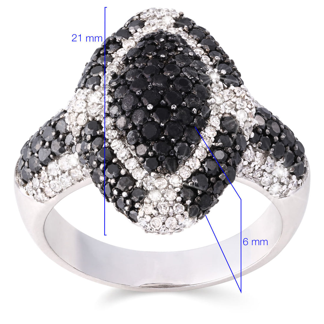 Anel em Ouro Branco 18 k com Diamantes Negros e Brancos Aprox. 2,42 cts