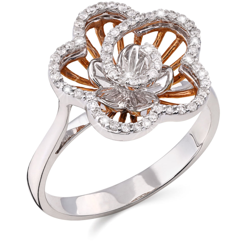125626-Anel em Ouro Branco  Flor  com Diamantes