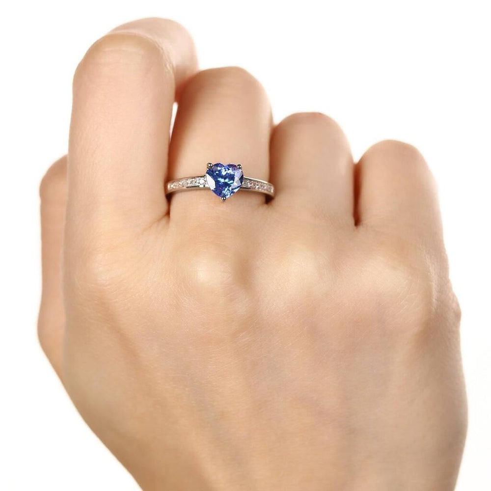 Anel em Prata 925 com Tanzanita Coração e Diamantes