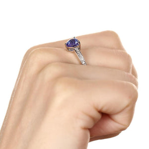 Anel em Prata 925 com Tanzanita Coração e Diamantes